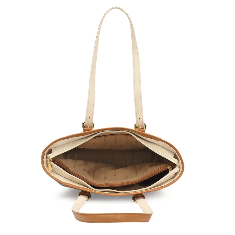 Da Milano Caramel Medium Wax Leather Tote - Caramel for Women | Best Price UAE